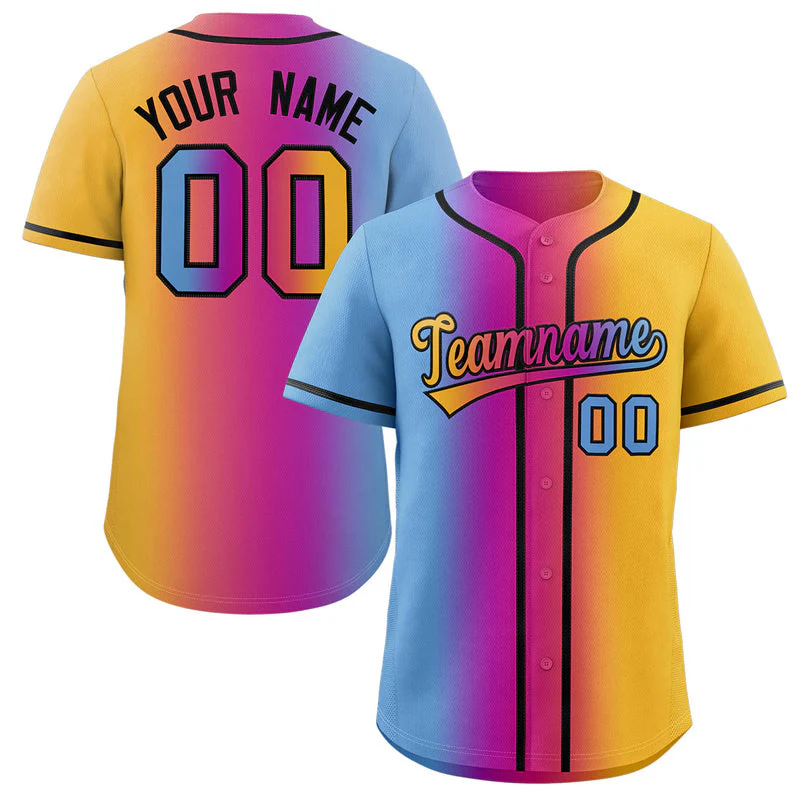 Hcwe Custom Light Blue Purple-Pink-Yellow Gradient Fashion Authentic Baseball Jersey