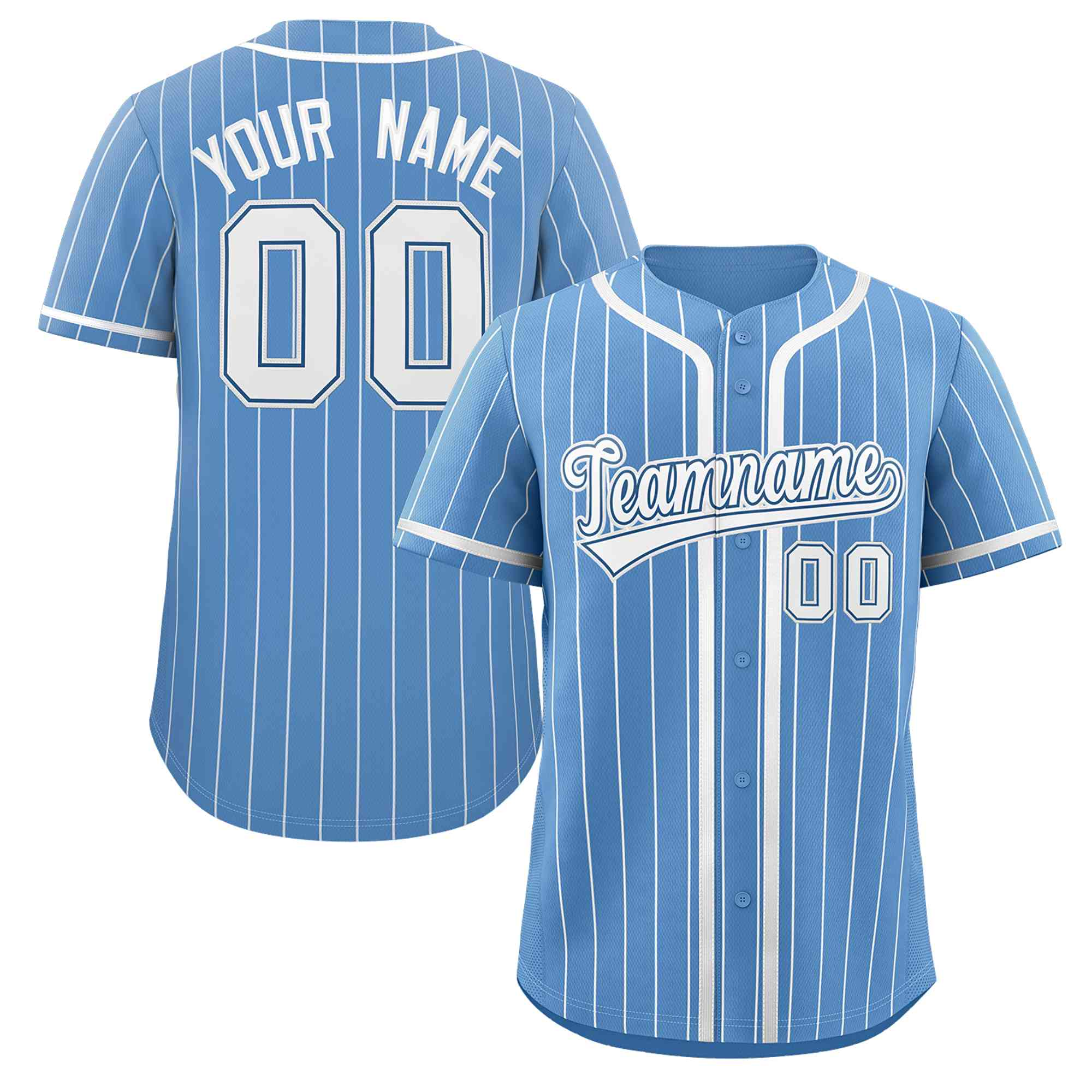 Hcwe Custom Light Blue White Stripe Fashion Design Full Button Authentic Baseball Jersey