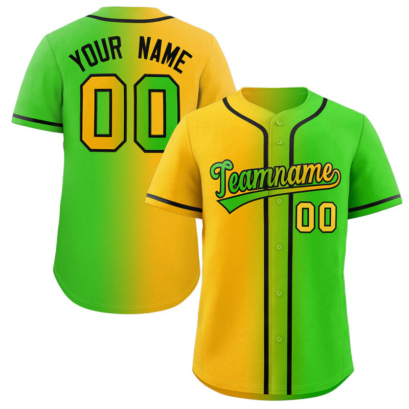 Hcwe Custom Neon Green Yellow-Black Gradient Fashion Authentic Baseball Jersey