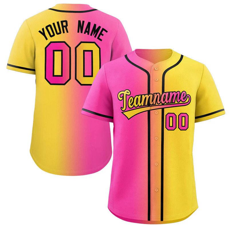 Hcwe Custom Pink Yellow-Black Gradient Fashion Authentic Baseball Jersey