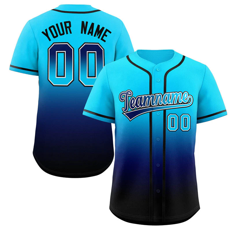 Hcwe Custom Powder Blue Navy-Black Gradient Fashion Authentic Baseball Jersey