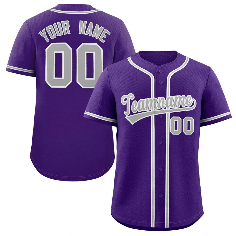 Hcwe Custom Purple Gray-White Classic Style Authentic Baseball Jersey