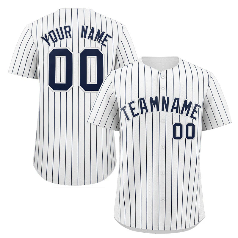 Hcwe Custom White Navy Stripe Fashion Authentic Baseball Jersey