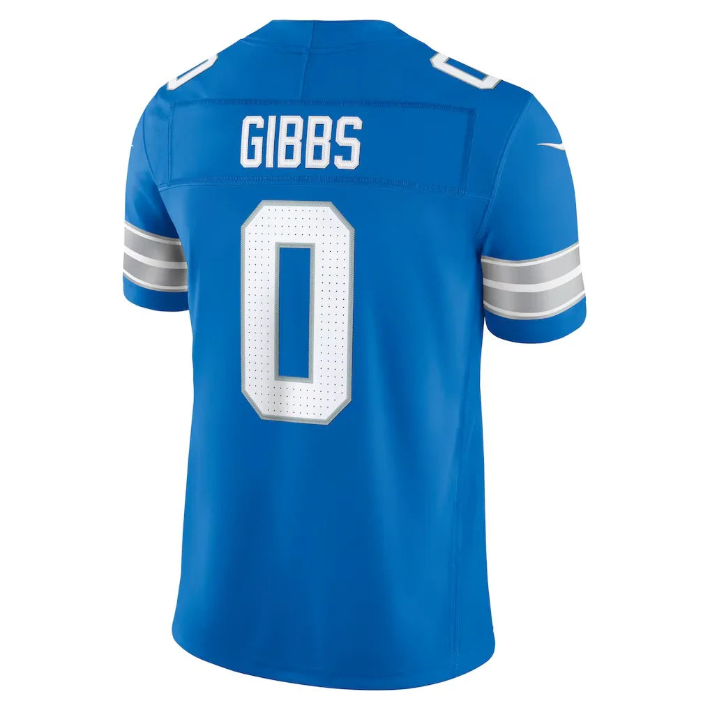 D.Lions #0 Jahmyr Gibbs Blue Team Vapor F.U.S.E. Stitched Limited Jersey