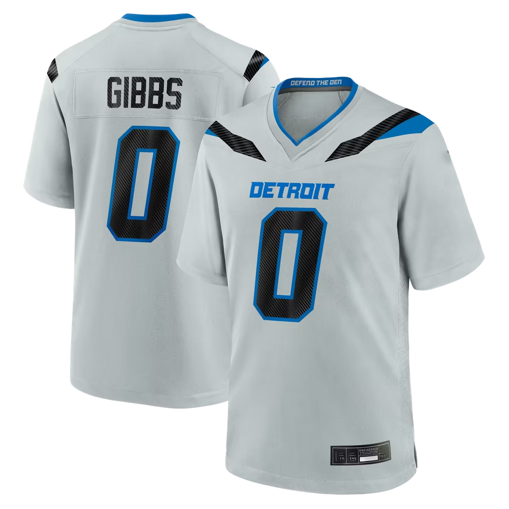 Reast D.Lions #0 Jahmyr Gibbs Silver 2026 Rivalries Collection Game Stitched Jerseys