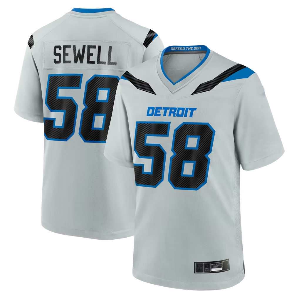 Reast D.Lions #58 Penei Sewell Silver 2026 Rivalries Collection Game Stitched Jerseys