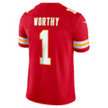 KC.Chiefs #1 Xavier Worthy Red Team Vapor F.U.S.E. Stitched Limited  Jersey