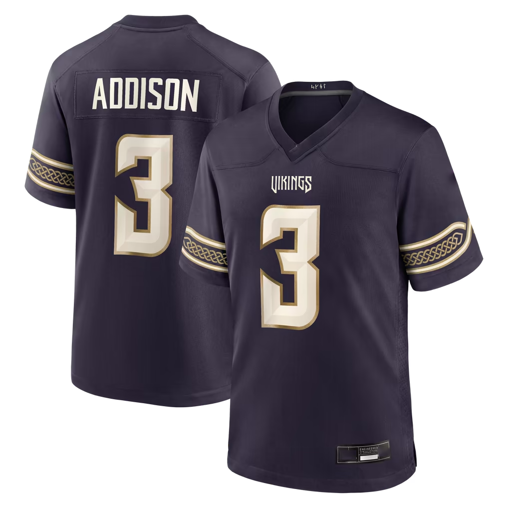 Reast MN.Vikings #3 Jordan Addison Purple 2026 Rivalries Collection Game Stitched Jerseys