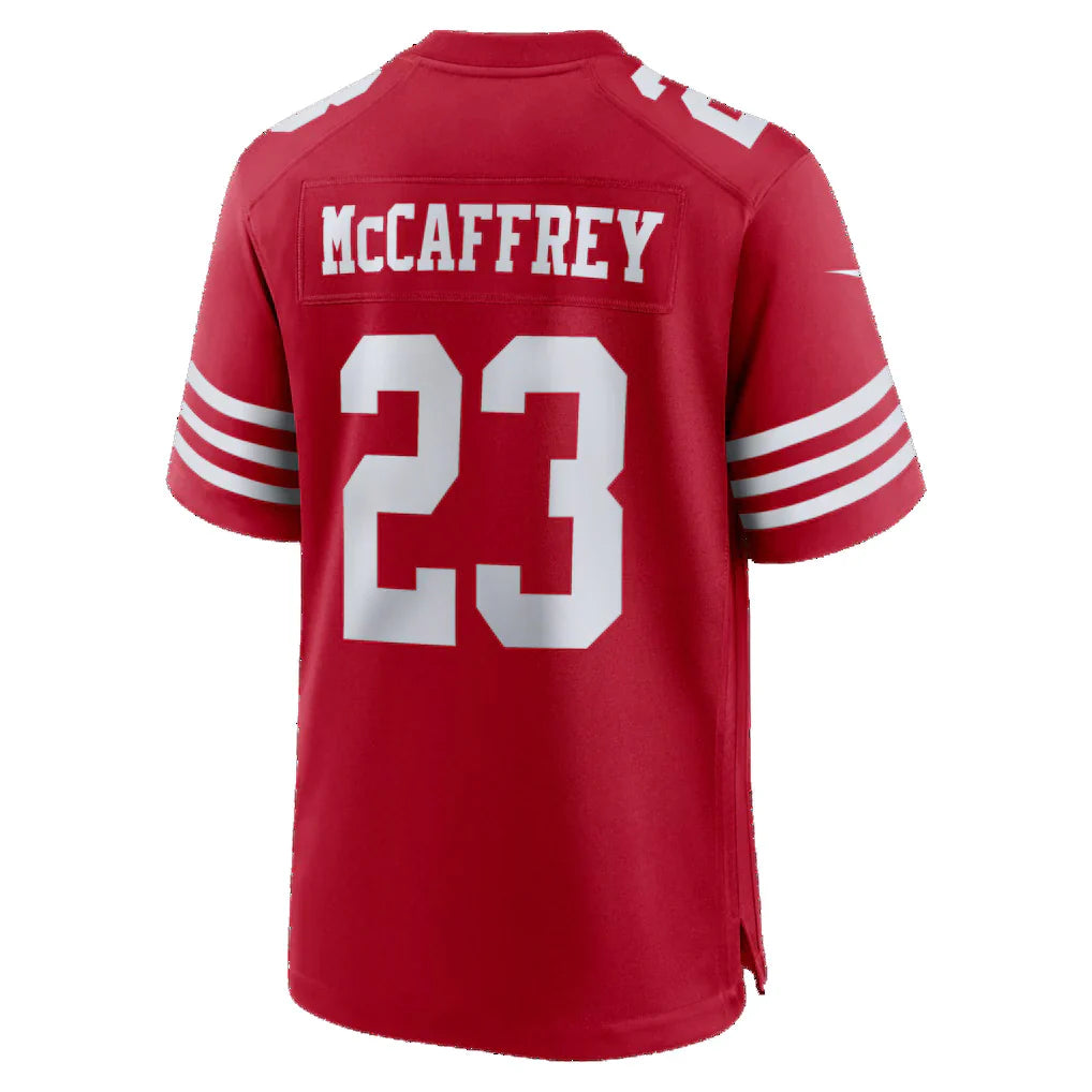 SF.49ers #23 Christian McCaffrey Scarlet 80th Anniversary Game Jersey
