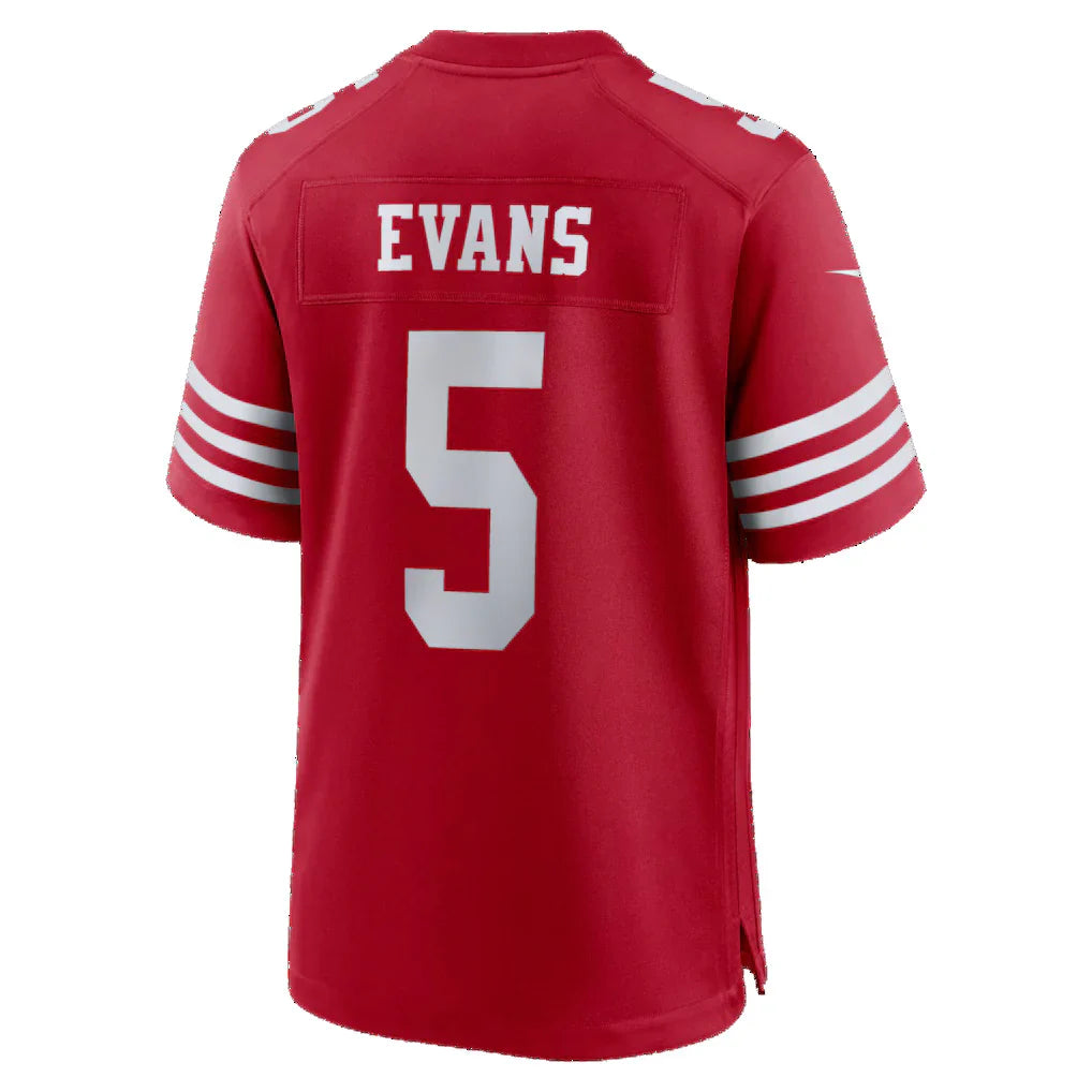 SF.49ers #5 Mike Evans Scarlet 80th Anniversary Game Jersey