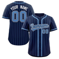 Hcwe Custom Navy Light Blue Stripe Fashion Design Full Button Authentic Baseball Jersey