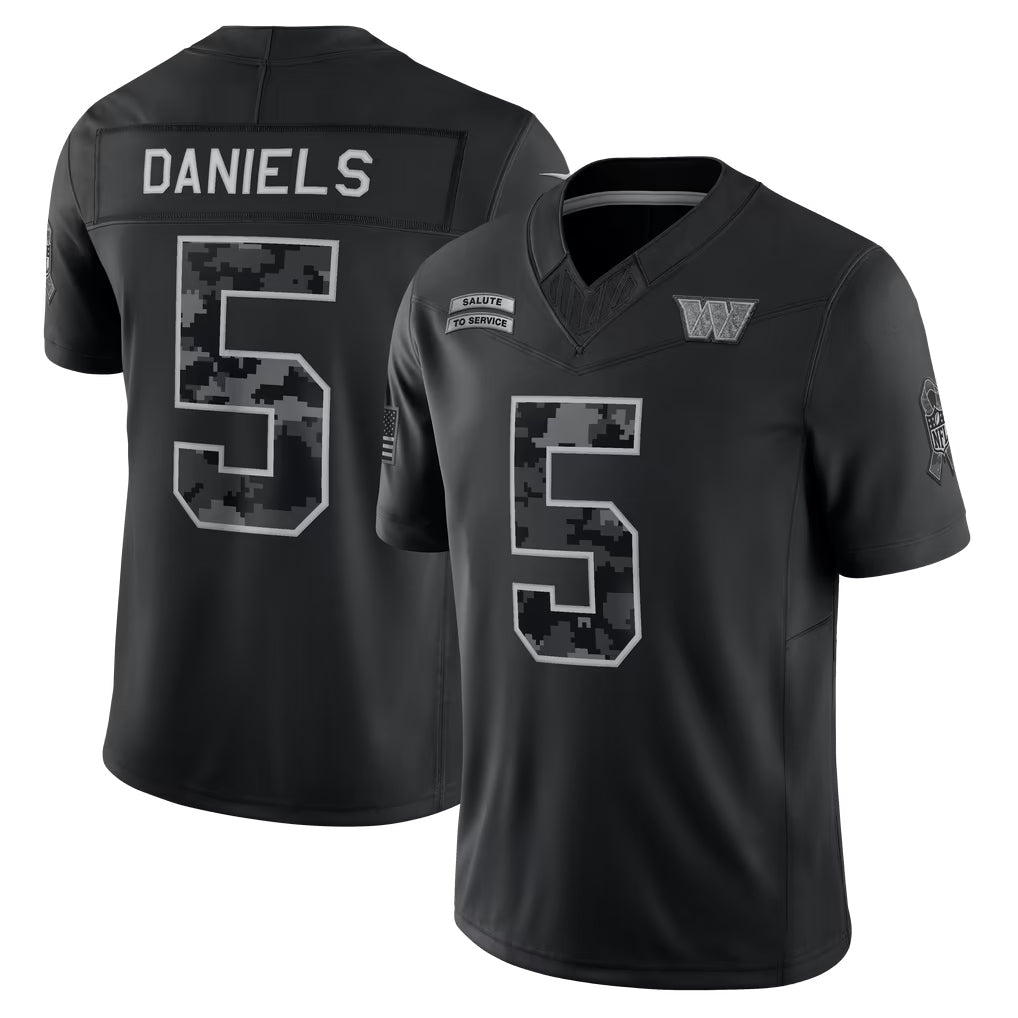 Reast W.Commanders #5 Jayden Daniels Player Black Limited 2026 Salute to Service Home Game Stitched Jerseys