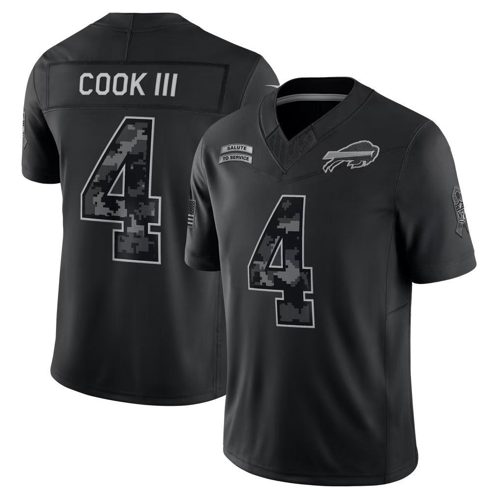 Reast B.Bills #4 James Cook III Player Black Limited 2026 Salute to Service Home Game Stitched Jerseys